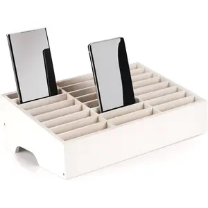 24-Grid Wooden Cell Phones Storage Box & Desktop Mobile Phone Holder Organizer for Office, School Classroom-White