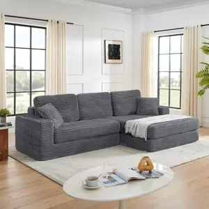 【2 pieces of package】 Confy 112 ‘’ Left Sofa chaise with 5 pillows,Couch suit for family/party/parent-child activities, no installation required