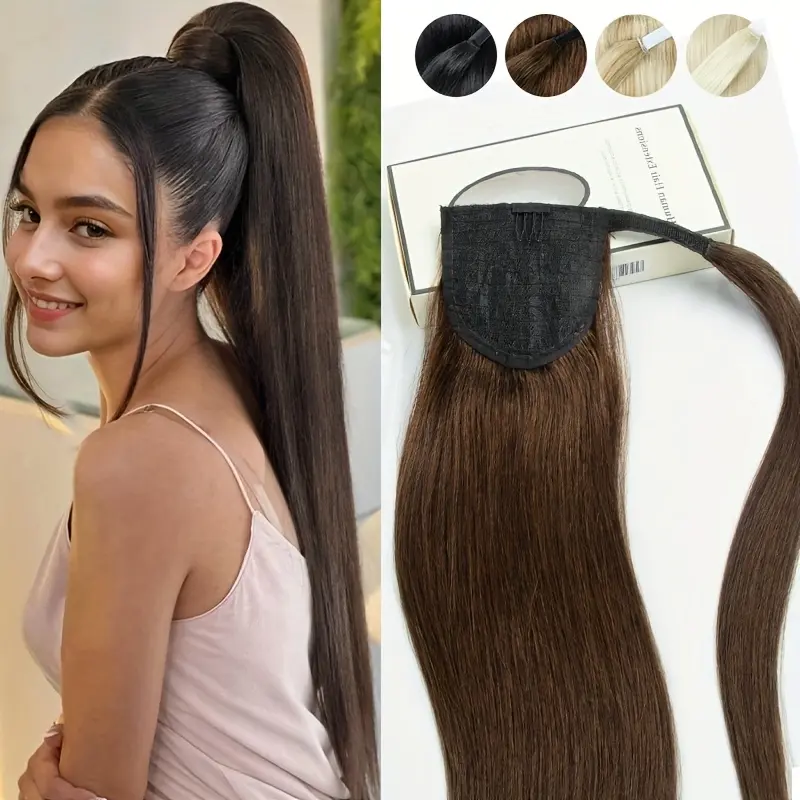 Caramel Brown Ponytail Hair Extensions, Straight Clip-in Real Human Hairpiece in Multiple Lengths (14-22 in) for an Easy Everyday Look, Ponytails, Clip Hair Extensions, 14 To 22 Inches, Easy To Wear, Clip-In Type