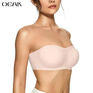 OEAK Womens Strapless Bras Push Up Bandeau Bra Non Slip Wireless Supportive Padded Bras Seamless Comfortable Tube Jelly Bra