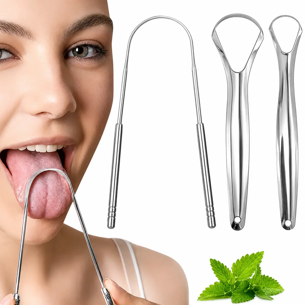3-Piece U-Shaped Stainless Steel Tongue Scrapers, Anti-Rust Oral Cleaners for Adult Morning & Night Mouth Cleansing, Portable Breath-Freshening Oral Care Products