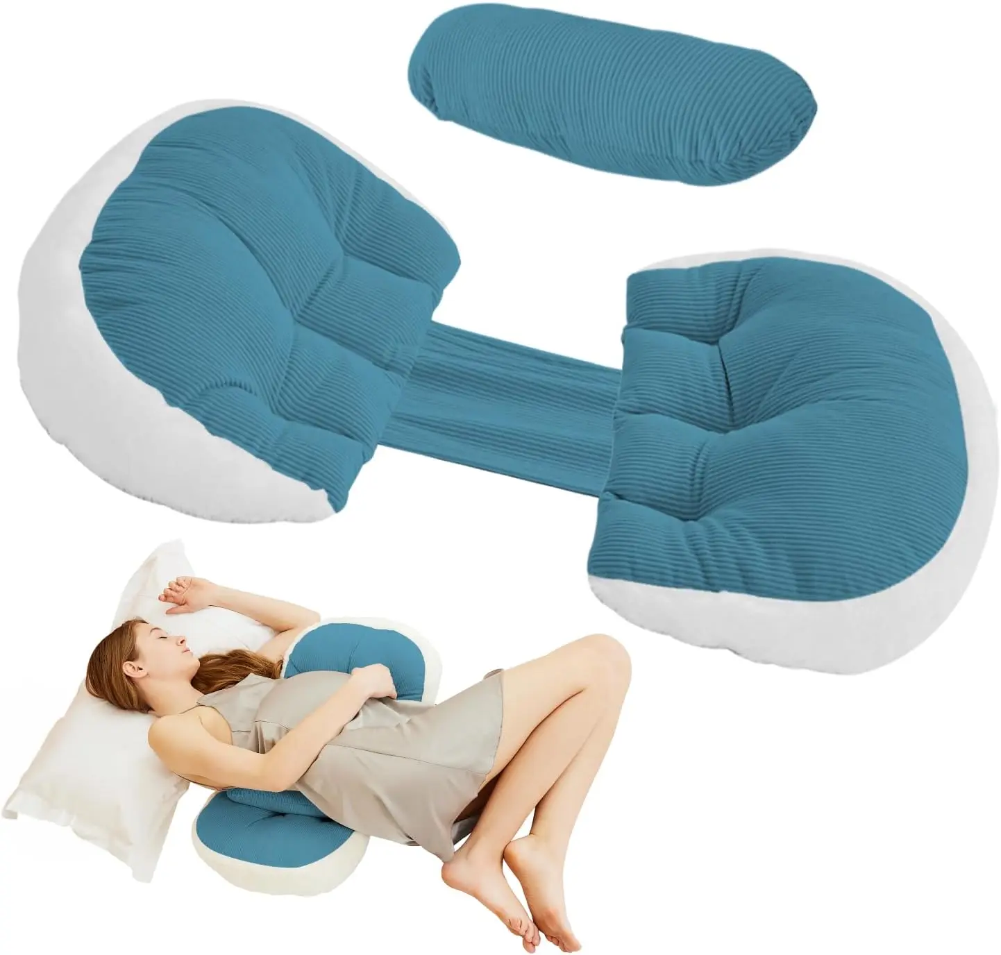 Pregnancy Pillow for Sleeping, Comfortable Faux Fur Luxury Maternity Pillow Support for Back, Legs, Belly, HIPS, Pregnancy Pillows, Maternity Pillows for Pregnancy Women,Blue
