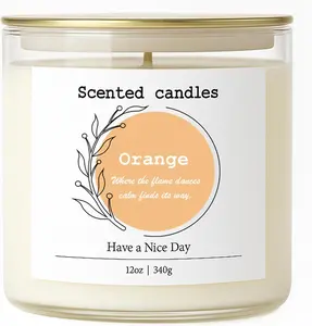 Orange Scented Candle    Soy Wax, Cotton Wick, Odor Eliminating, Fresh & Energizing Aroma, 12oz, 60 Hour , White  Ideal for Home Decor, , Bath, Parties & Gifts