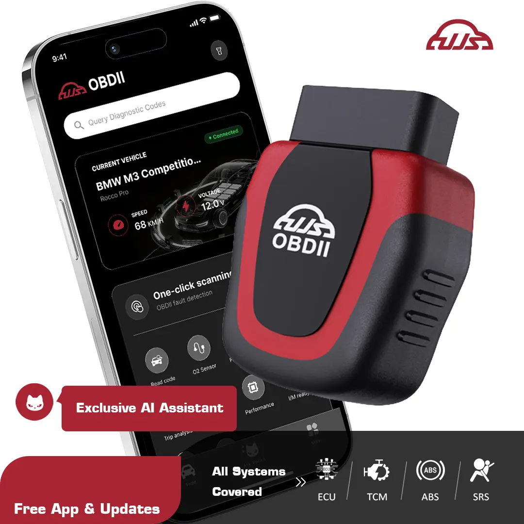 UJS Rocco Pro 4-System (Engine, Transmission, ABS, SRS, Airbag) OBD2 Bluetooth Car Scanner with AI, Clear/Erase Diagnostic Error Codes, VIN Lookup, Repair Suggestions, Buy Used Vehicle, I/M Readiness,Free App & Updates, 2-Year Warranty
