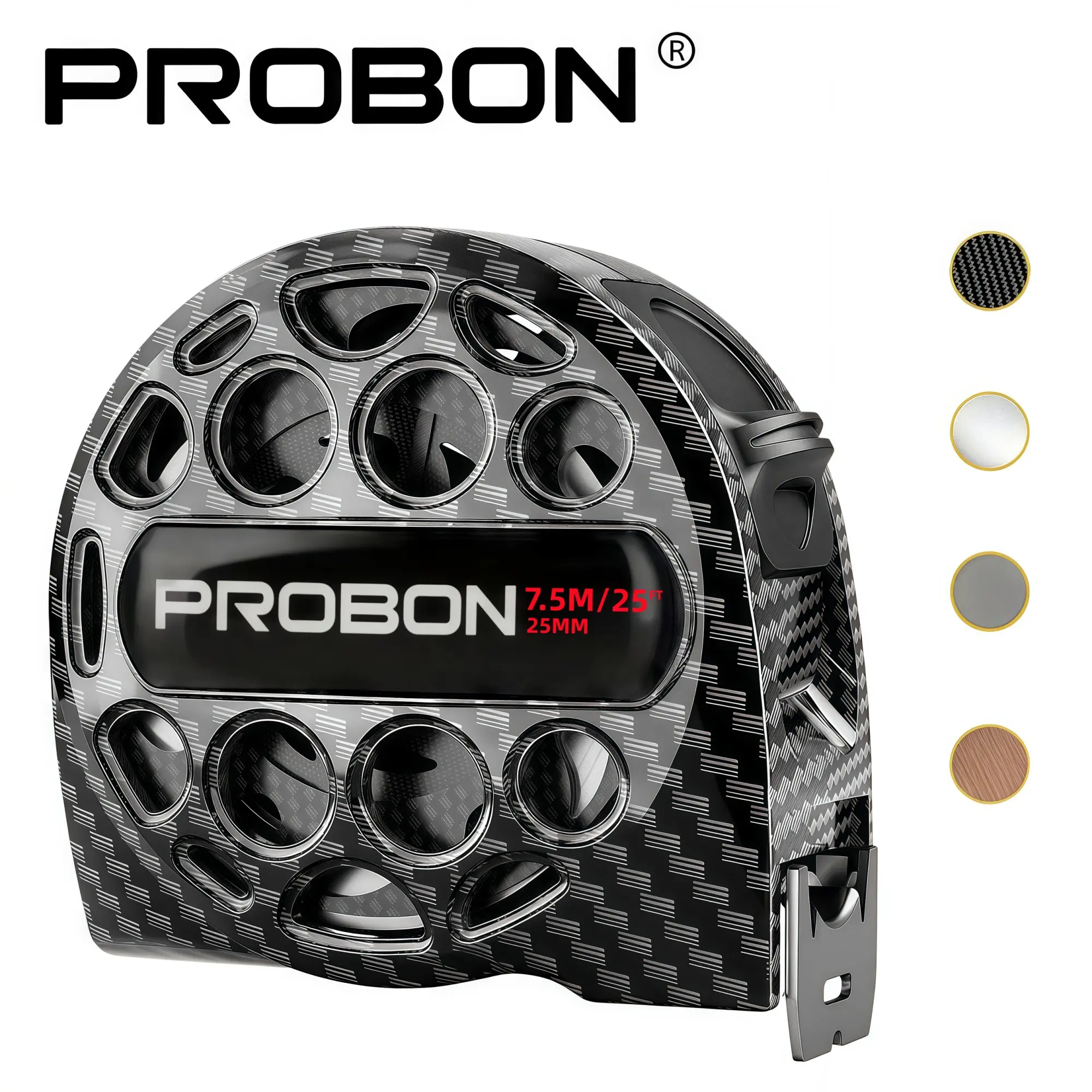 PROBON Retractable Steel Tape Measure (Hollow Design) Measuring Tool + Waterproof, Dual Scales, Anti-Glare + Wear-Resistant, High Precision + Portable with Belt Clip & Carabiner – Perfect for Construction, Carpentry, DIY!