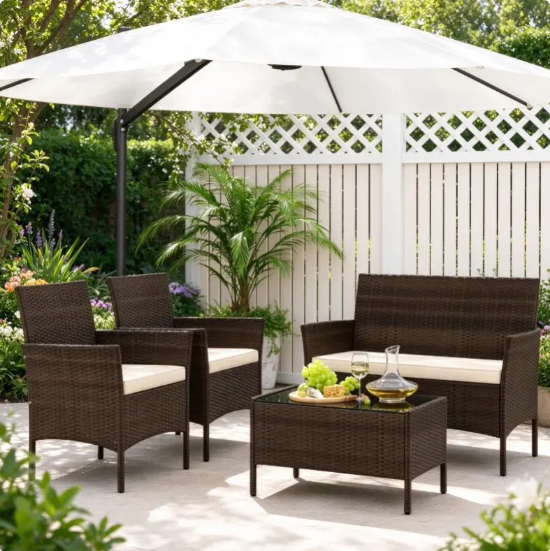 Outdoor Patio Rattan Furniture, 2/3/4 Pieces Sofa Set with Cushions & Coffee Table, Modern Patented Wicker Loveseat-Deals for You Days,4th of july decor, dad gift