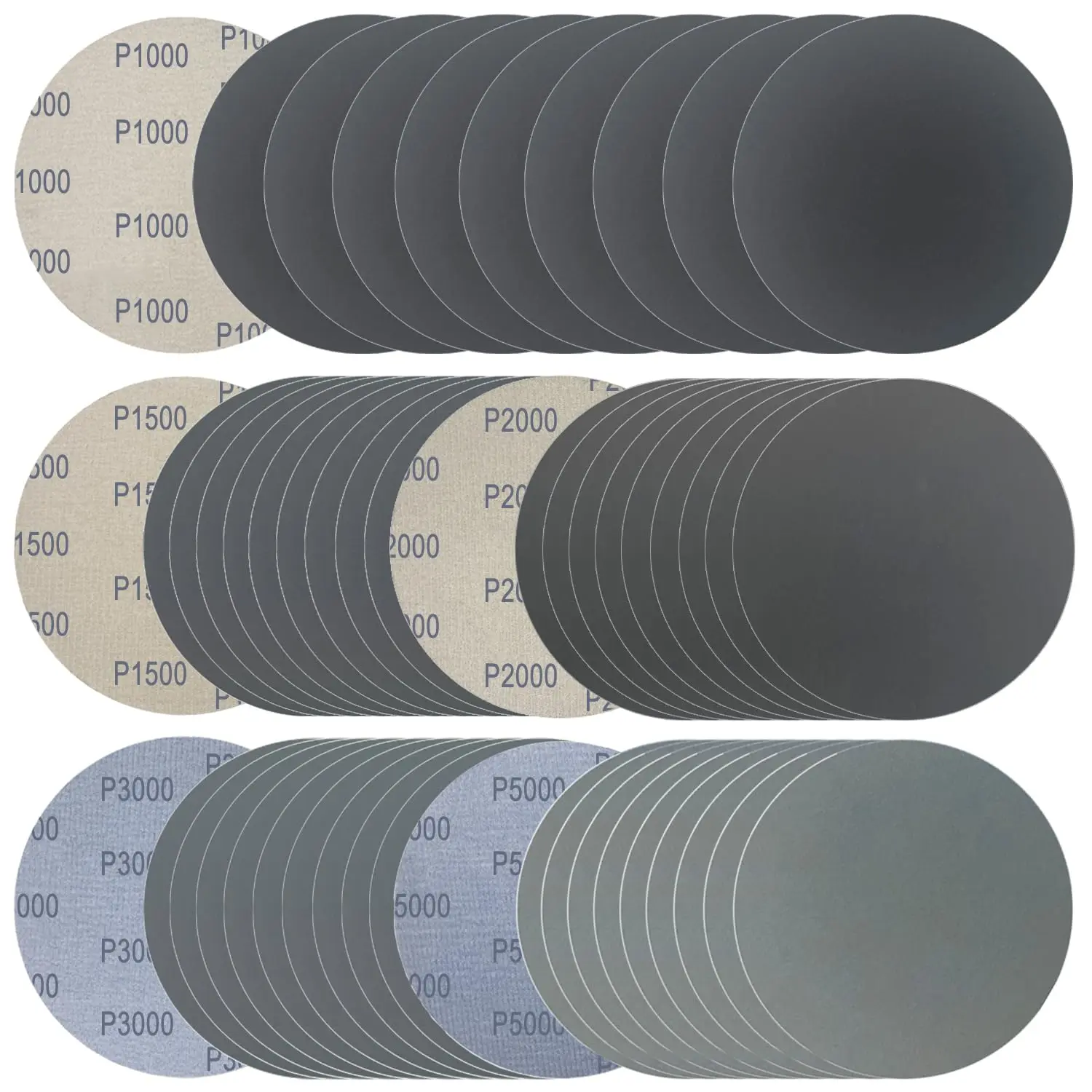 6-Inch Hook and Loop Wet-Dry Sanding Discs (50 Count), Silicon Carbide Metal Polishing Sanding Paper with Assorted Grit 1000/1500/2000/3000/5000, Durable Power Tool Accessory for Random Orbital Sander, Boat Repairing, Furniture Finishing, Durable Material