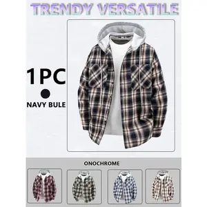 Men's Plaid Hoodie coat Streetwear Man Casual Tops Long Sleeve Menswear Soft Fabric fall outfits,outfits men,Halloween Gifts