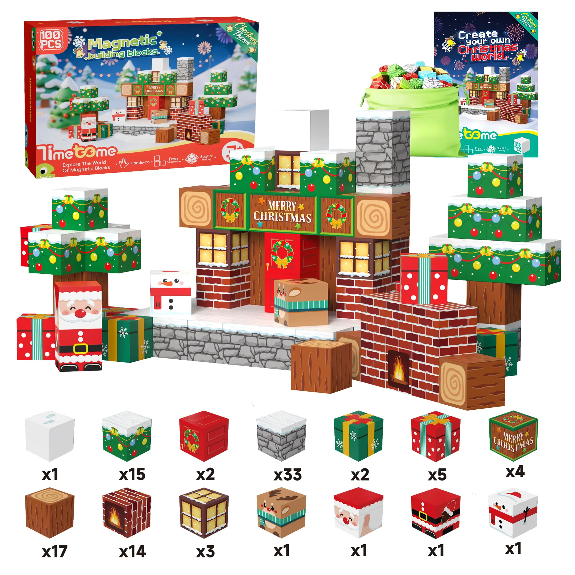 Timextome 100/150/200PCS Magnetic Building Blocks 2cm Cubes 19 Designs STEM Learning Toys for Kids 4-8 Years Boys Girls