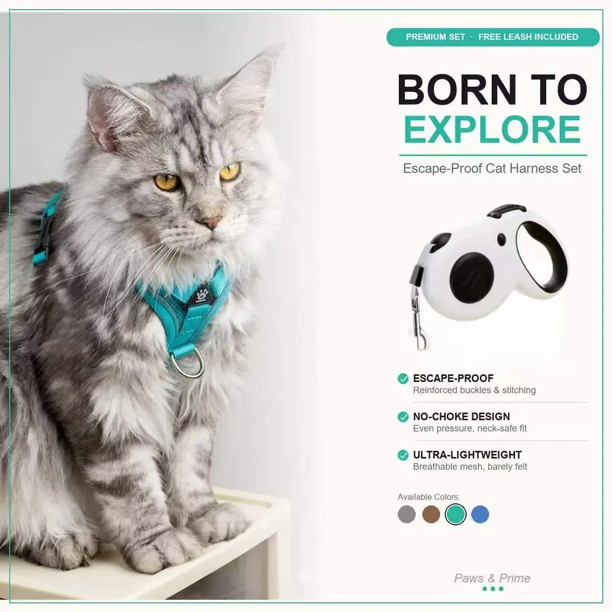 Cat Harness and Leash Set, cat leash Escape Proof Vest + 16ft Retractable Leash, 4-Point Adjustable Breathable Mesh Walking Jacket, No-Choke Secure Buckle for Cats, small medium large cat,step in dog harness,medium-sized pet,catharness training,puppy