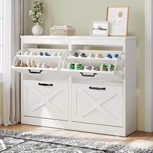 YITAHOME Shoe Cabinet with 4 Flip Drawers, Freestanding Shoe Rack, Shoe Organizer, Narrow Shoe Cabinet for EntryWay Hallway Living Room