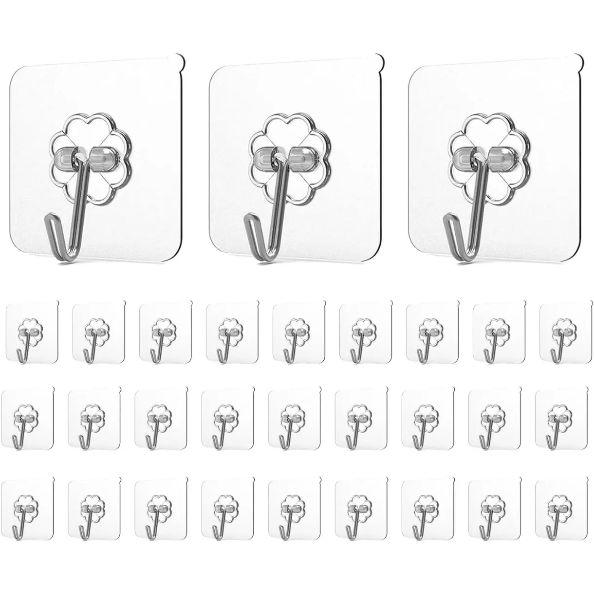 Adhesive Hooks for Hanging, Heavy Duty Wall Hooks 20 Pack, Removable Sticky Ceiling Hooks, Transparent Self Adhesive Shower Hooks, Water & Oil Proof Strong 22lb(Max) Door Coat Hooks