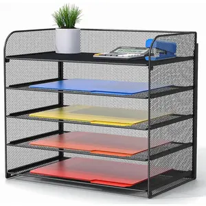 Legal/A4/Letter Size Desk Paper Organizer Desktop File Organizer Document Sorter, 5 Tier Mesh Letter Tray File Folder Holder Office Accessories Organization
