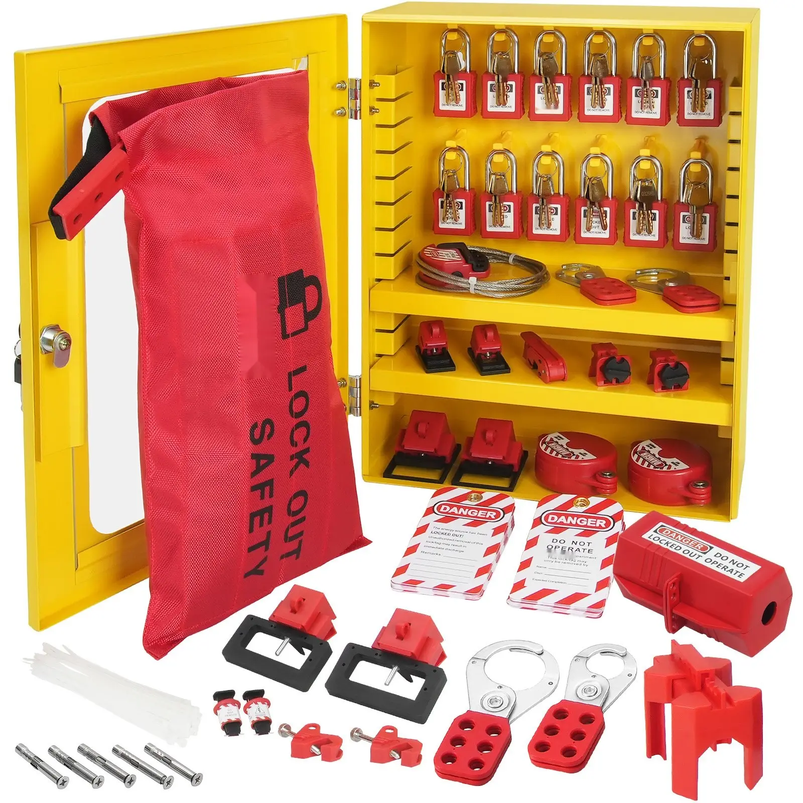 Electrical Lockout Tagout Kit, 59-Piece Safety Lockout Station With Padlocks, Hasps, Tags, Ties, Plug Lockout Devices, Circuit Breaker Lockouts, Valve Lockouts, Cable Lockout Accessories, Lockout Bag And Storage Box