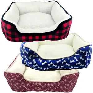 212 MAIN 19 in. Bone Print Cuddler Dog Bed - Cozy Small-Size Puppy Bed with Bumper, Dense Poly Fill, Sherpa Liner