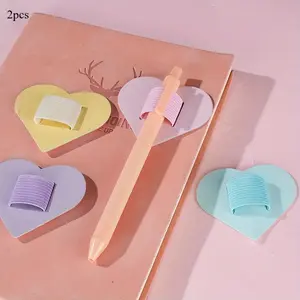 2pcs heart-shaped elastic pen holder, self-adhesive leather pen holder, suitable for notebooks, office supplies, suitable for 14 + years old, no feathers, Stationery Organizer