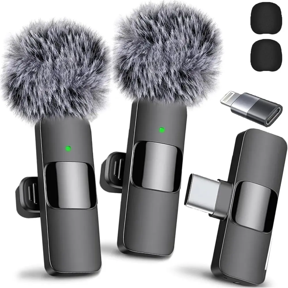 Wireless Microphone for iPhone iPad Android Lavalier with Fur Windscreen 2 Pack USB-C Crystal Clear for Podcast ASMR TikTok Video Recording