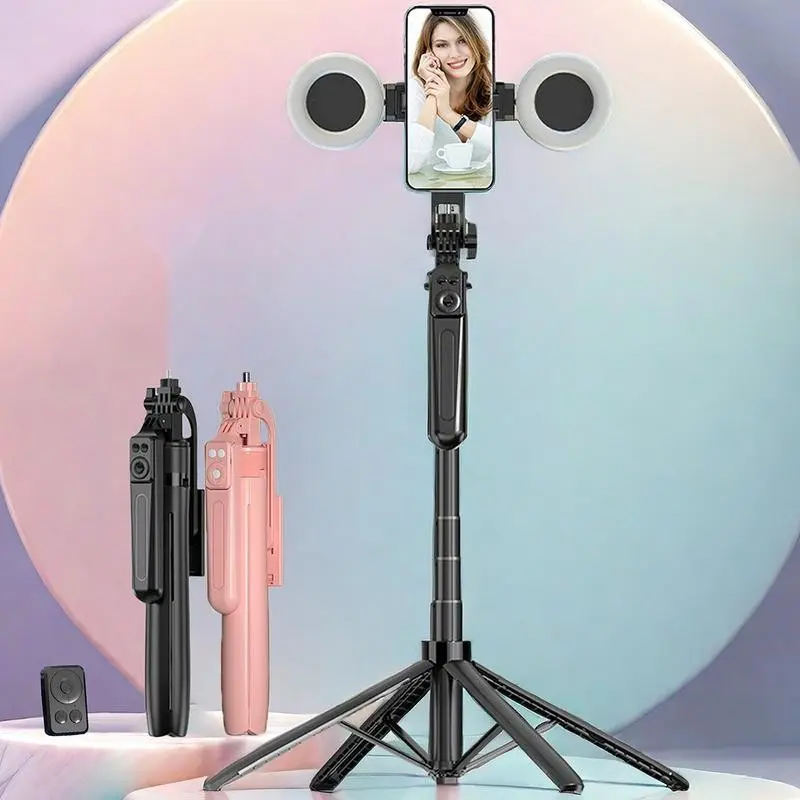70-Inch Selfie Stick Tripod with 2 Fill Lights, Portable Foldable Design, Wireless Remote Control, Ideal for Video Vlogs & Travel, Travel Gadgets, Smartphone Camera Accessories, Portable Selfie Accessory