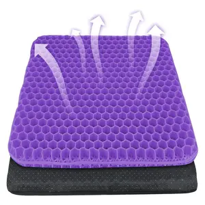 Double-Thick Gel Seat Cushion Honeycomb Breathable Non-Slip Cover 15.75x13.39x1 in Pressure Relief for Office Car Wheelchair Elastic Furniture Protector