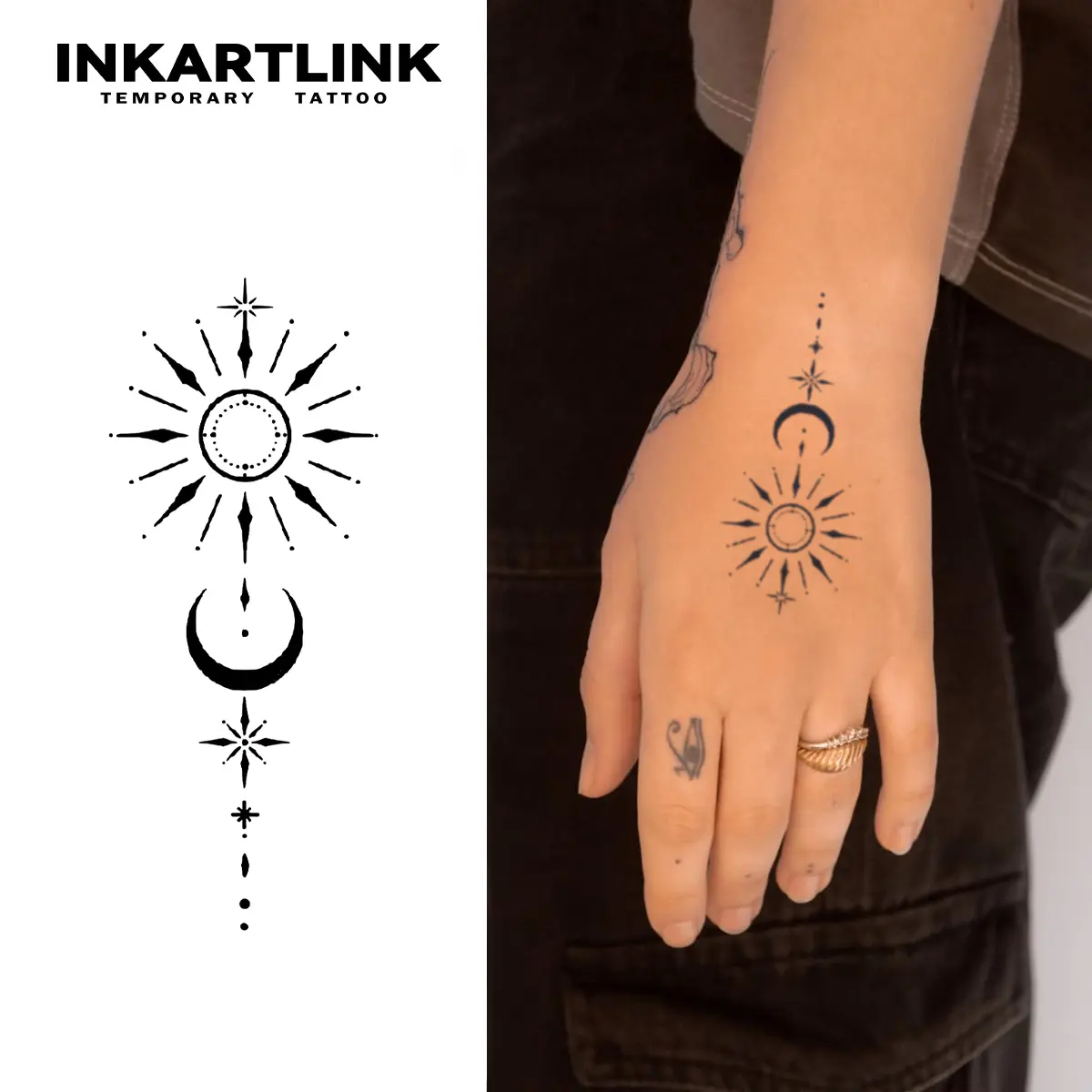 INKARTLINK Tattoo Tech, 2 Sheets Semi-Permanent Temporary Tattoos, Starry Night 2, Adult Art Design,Lasts 1-2 Weeks, Waterproof, Realistic Look, No Adhesive, No Reflection,For Man And Woman,Ideal for Swimming, Party