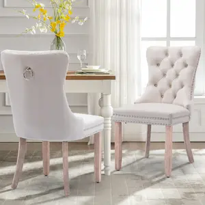 Velvet Dining Chairs Set,Upholstered Dining Room Chairs with Ring Pull Trim&Solid Wood Legs,Farmhouse Tufted Kitchen Chairs