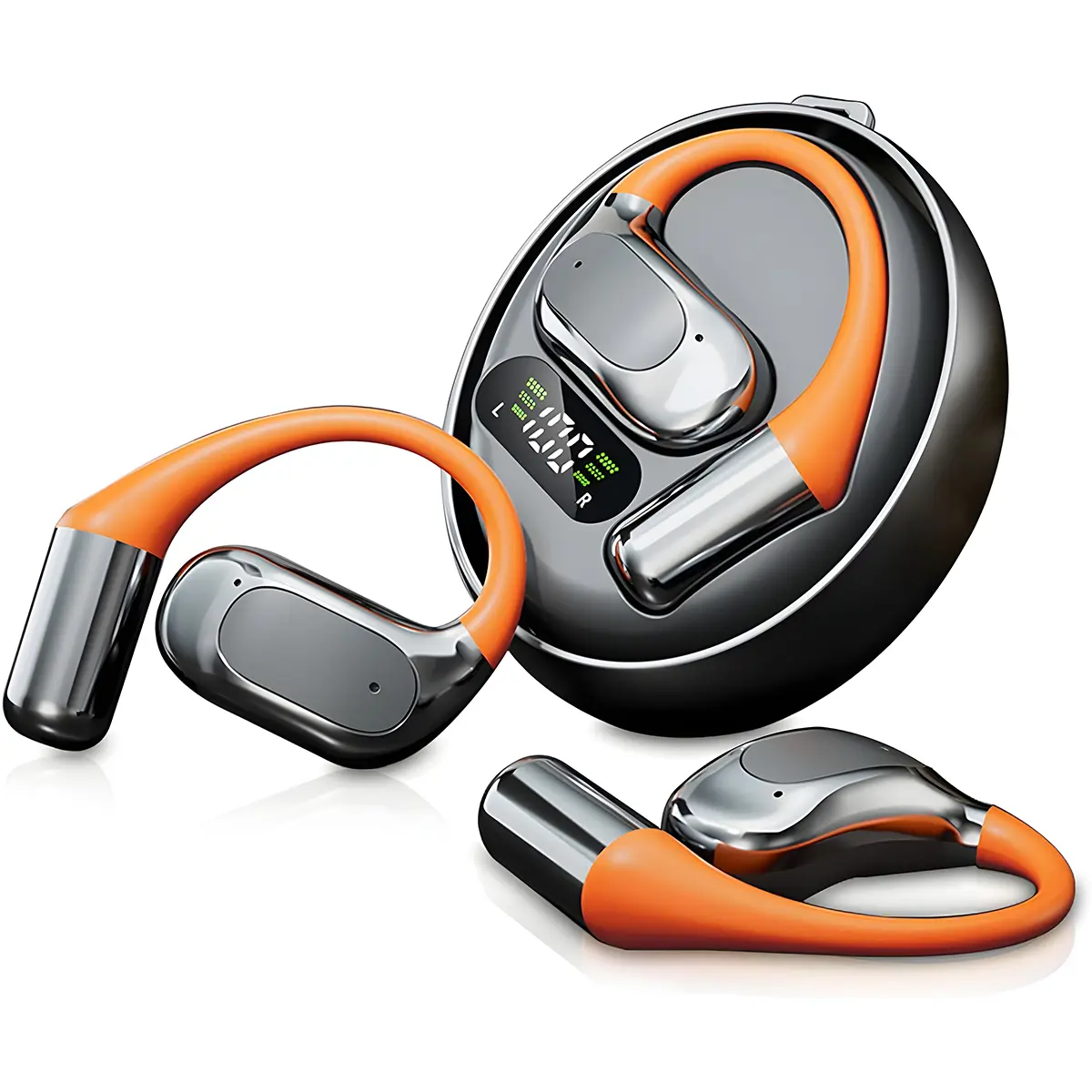 KEAI OWS Rotatable Bluetooth 5.4 Audio Wireless Headphones Earbud Headset, 2-in-1 Chargeable Earphones with Charging Case, Hands-Free Calls, for Travel, Compatible with iPhone, Android Cellphones & Devices, Batteries