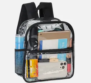 Fashion Heavy Duty Clear Transparent Backpack See Through Bookbag Travel Outdoor with Padded Straps and Water Bottle Holder