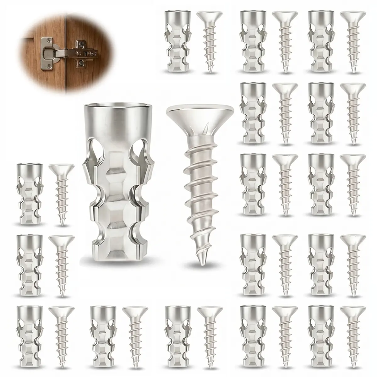6x14mm Short Expansion Screw Set, Expansion Anchors Screw Repair Kit | Hinge Repair Screw & Expansion Anchor, Cabinet Door Hinge Repair & Stripped Thread Restoration, Screw Hole Repair Kit