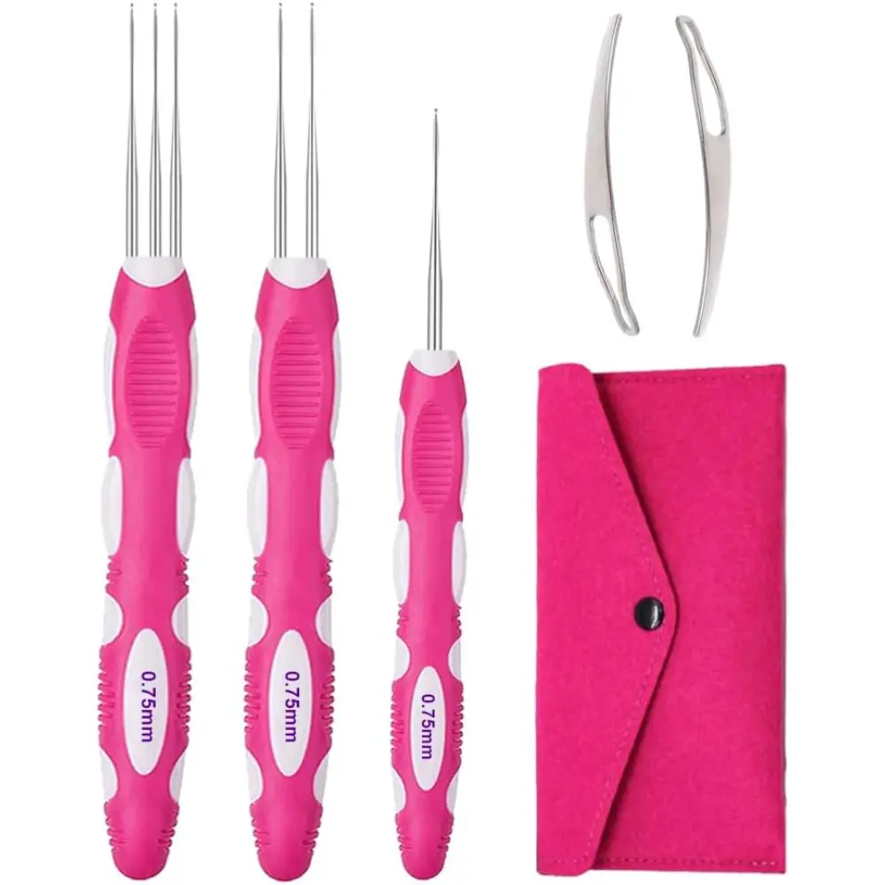 5-Piece Dreadlock Hook Set with Ergonomic Handle, Haircare Tool Kit for Interlocking, Kinky Locs, and Braids - Includes Storage Bag, Braiding Crochet Hooks, Comfortable Grip, Hair Styling, Lightweight, Braid Hair Efficiently