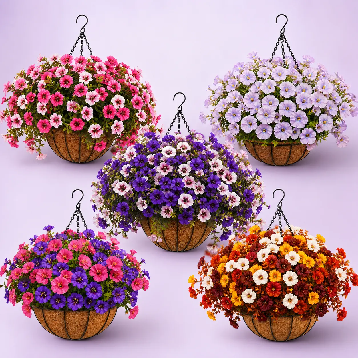 Outdoor Artificial Flowers Morning Glory Hanging Basket - UV-Resistant Faux Flowers with Greenery, ColorfulDecorative Hanging Planters & Baskets for Balcony Garden,Plant Decor (Multiple Colors)