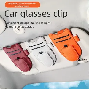 Magnetic Car Sunglasses Holder Sun Visor Eyeglass Clip PU Frame Portable Ticket Card Holder Car Accessories
