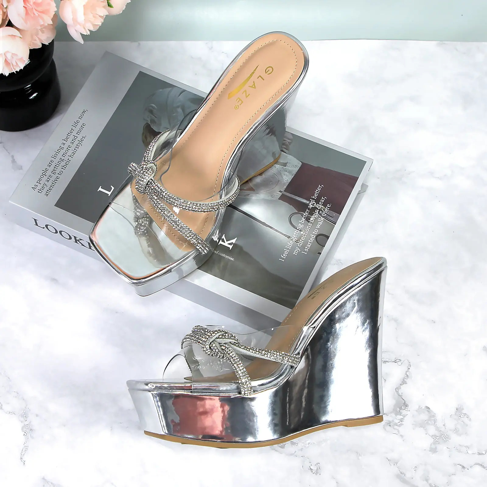 Women's Platform Wedges Heel Sandals High Heel mule Wedge Clear Ankle Strip Open Toe Platfrom Heel Sandals JX