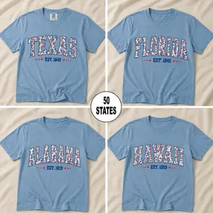 50 States Floral Comfort Colors Shirt, Personalized State Graphic Tee with Established Year, Vintage USA State T-Shirt, Custom Unisex Gift Tee, DPCLICK Streetwear