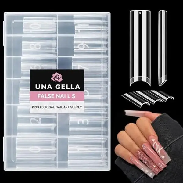 UNA GELLA Square Nail Tips XXL Long Half Cover Gel Tips 120PCS | No C Curve Extra Long Square Straight Half Fake Nails Tips No Trace for Acrylic Clear Nails for Home DIY with Box,12 Sizes