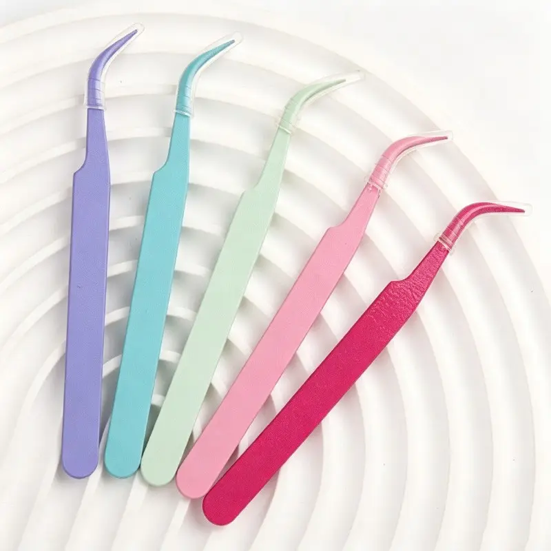 5pcs Stainless Steel Curved Tip Eyelashes Cluster Tweezers Set, Precision Tools for Eyelash Extension, Nail Art, Handmade DIY, Sticker Placing & Rhinestone Crafts