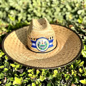 El Salvador Shield Embroidered  Wide Brim Straw Hat