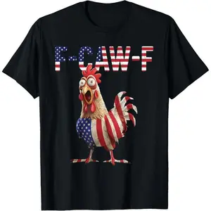 Cotton Printed Round Neck T-Shirt Chicken Quote Rooster Meme USA Flag Black Shortsleeve Fitted Crewneck Menswear Top Streetwear