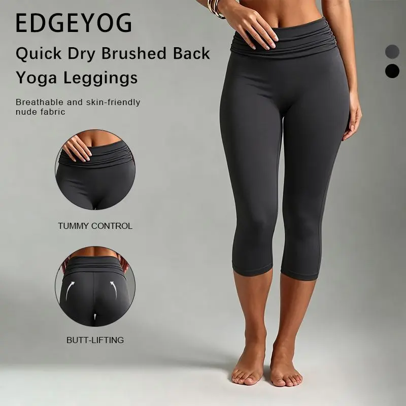 EDGEYOG Female Knitting High-Waist Fitted 7/8 Length Black Capri Leggings Outfit, Women's Summer Casual Basic Sweatpants, Suitable For Yoga, Workout, Daily Wear