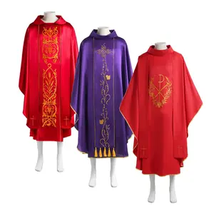 Red Purple Ankle Length Halloween Priest Celebrant Chasuble Catholic Church Father Cosplay Costume Withshawl Mass Vestments Robe