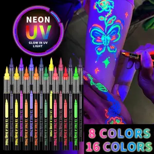 Neon Glow-In-The-Dark Pens, UV Light Reactive, 8/16 Colors, Perfect for Halloween, Christmas, New Year, Disco Parties, Body Paint, Face & Body Art, Art Supplies, Coloring Supplies
