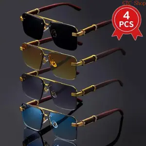 4 Pairs Unisex Retro Oversized Square Sunglasses, Lightweight Double Bridge Stylish Shades, Classic Versatile Decorative Eyewear Ideal for Party & Daily Casual Wear