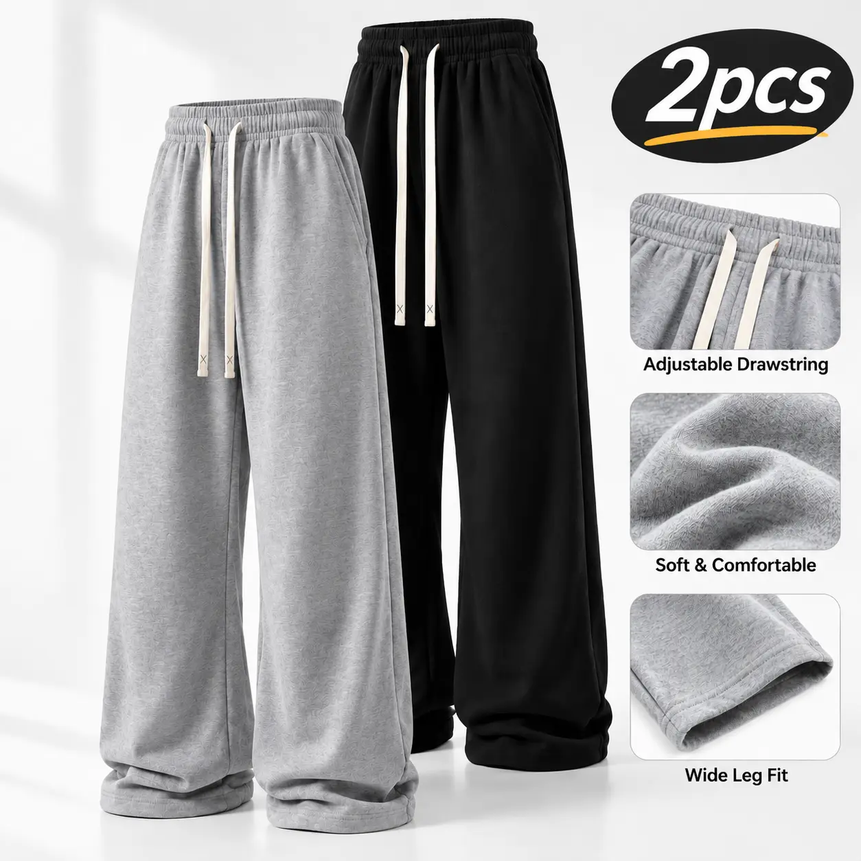 2-Pack Men’s Classic Thick Fleece Straight Sweatpants | Suitable for Autumn/Winter (open hem design, sizes S–3XL)