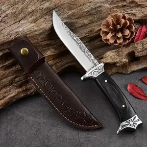 High quality 7Cr13mov  Stainless Steel Handcrafted Multifunction Knife ,paired with retro carved leather  cover, portable small , cool men's cutting tool, suitable for outdoor hiking and multifunctional kitchen, is a gift for men