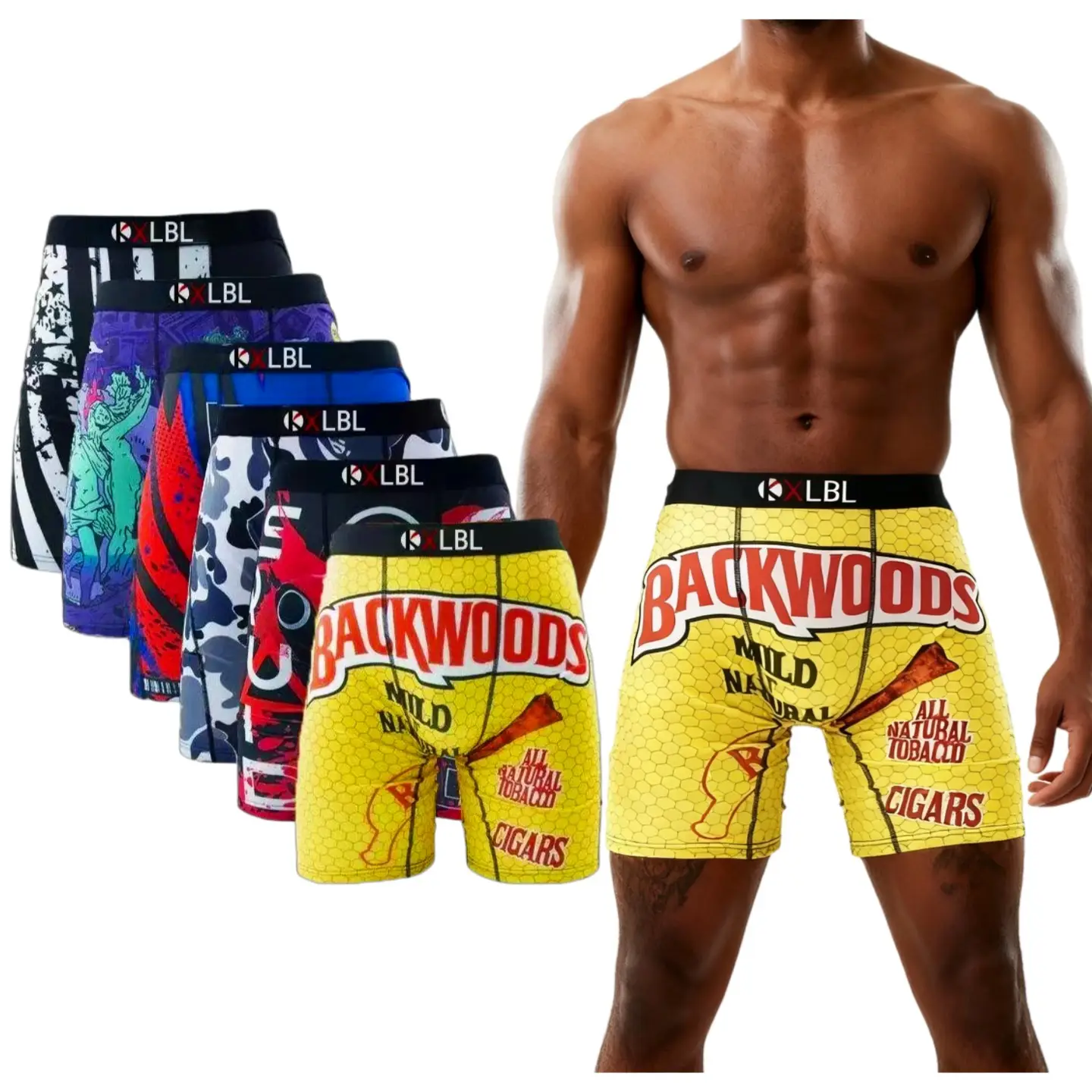 6Pcs KXLBL Sexy Printed Men Underwear Boxer Shorts Underpants Breathable Man Panties Lingeries Plus Size Boxer Briefs S-XXXL