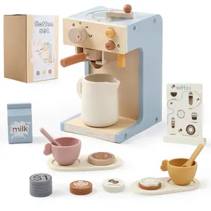 Montessori Wooden Coffee Maker Playset – Toddler Play Kitchen Accessories, Natural Wood Pretend Play Toy for Boys & Girls, Ideal 2+ Year Old Birthday & New Year Gift