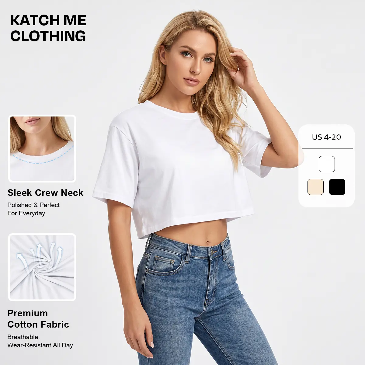 Women's Versatile Solid Color Short Sleeve Crop Top, Athleisure Round Neck Moisture-Wicking Cotton T-Shirt, Summer Lightweight Skin-Friendly Cropped Daily Outfit #TikTokMadeMeBuyIt #SummerEssentials #CroppedTop