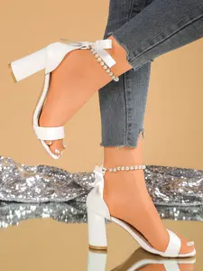 Summer One-Strap Thick Heel Rubber Sandals for Women, Bow Back Tie High Heels, Stylish and Comfortable Ladies Footwear