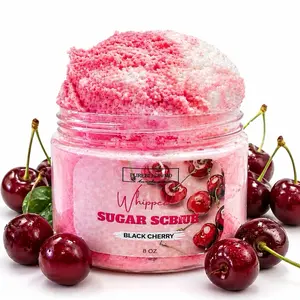 PureBlessing Black Cherry Whipped Sugar Scrub 8 oz Exfoliating Body Scrub for Soft Smooth Glowing Skin with Sweet Black Cherry Fragrance