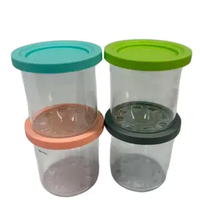 Ninja Creami Compatible Pints 4 Packs with lids & Spoons | Extra Replacement Containers 16oz Ice Cream Maker Cups with Lids | BPA-Free Airtight Fit NC299 NC300 NC301 Dishwasher Safe| 4 Spoons are included in the Package