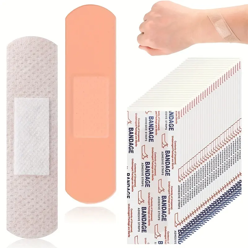 100pcs Waterproof Bandages Bulk - Standard Finger Size Super Stretchy Adhesive Strips for Cuts & Scrapes, Shower Proof First Aid Kit Refill Sterile Latex-Free